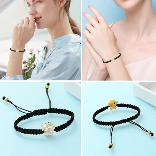 Hearbeingt Paw Print Urn Bracelet for Ashes Pet Cremation Jewelry | Stainless Steel,Adjustable Braided Rope,Mini Ash Holder for Dog Cat,Memorial Keepsake Jewelry, Bereavement Gift Pet Loss - color: A-Gold