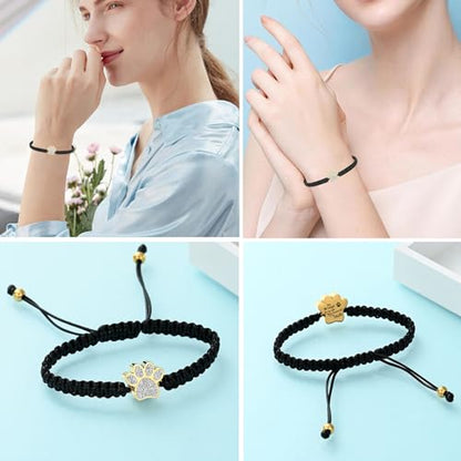 Hearbeingt Paw Print Urn Bracelet for Ashes Pet Cremation Jewelry | Stainless Steel,Adjustable Braided Rope,Mini Ash Holder for Dog Cat,Memorial Keepsake Jewelry, Bereavement Gift Pet Loss - color: A-Gold