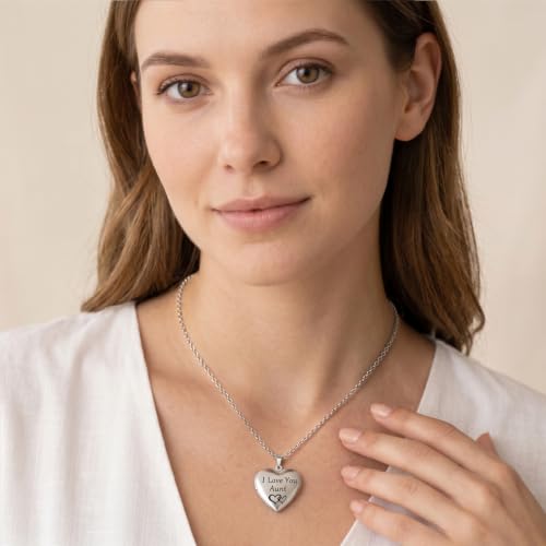 PHOCKSIN Personalized Locket Necklace for Women Photo Necklace with Customized Picture Birth Flower Birthstone Customizable Birthday Gifts - color: #21 Heart Silver Aunt