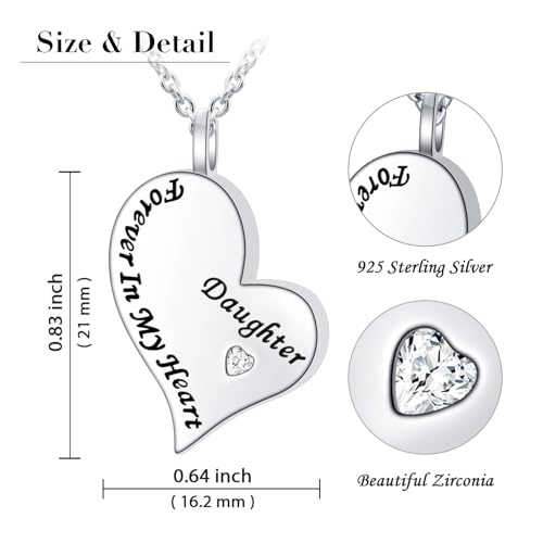 Ladytree 925 Sterling Silver Cremation Urn Necklace for Ashes - style: Daughter