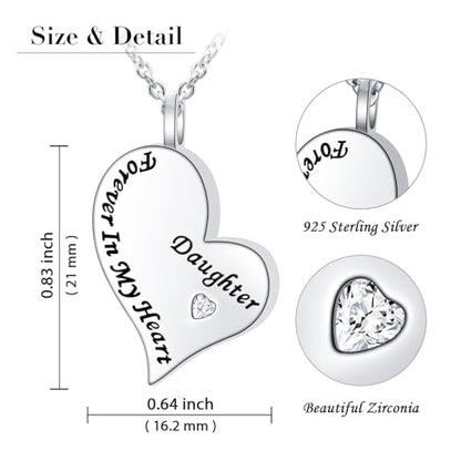 Ladytree 925 Sterling Silver Cremation Urn Necklace for Ashes - style: Daughter