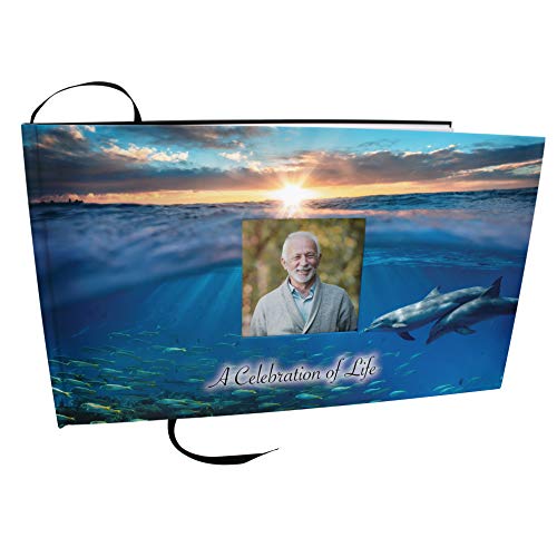 COMMEMORATIVE CREMATION URNS Dolphin Divinity Photo Funeral Guest Book for Memorial Service and Celebration of Life Guest Book for Memorial Service - Beautiful & Vibrant Sign in Book for Funeral - color: Dolphin Destiny