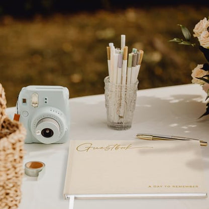 Beautiful Wedding Guest Book for Your Wedding Reception w/ Polaroid Photos | Simply Elegant Guestbook to Sign in and Add Photos - The Perfect Baby Shower Guest Book for the Special Day - color: Beige