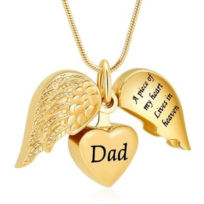 Cremation Jewelry Heart Urn Necklace for Human Ashes for Women Men A Piece of My Heart Lives in Heaven Memorial Ashes Keepsake Pendant - color: Gold-Dad