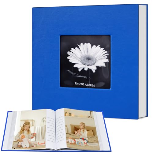 Popotop Photo Album 4x6 100 Photos with Writing Space, Leather Cover Album with Display Picture Window, Photo Book for Wedding Family Baby Gift - color: Royal Blue, size: 100 Pockets