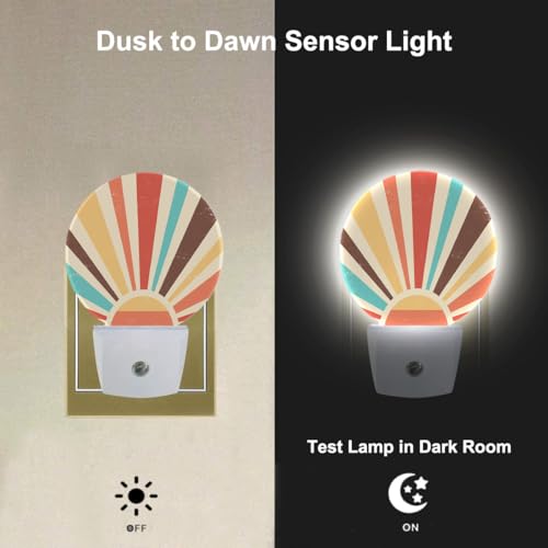 Boho Sun Night Lights Plug into Wall Abstract Sunshine Mid Century Modern Sun LED Dusk to Dawn Plug-in Nightlight Auto Sensor for Bedroom Bathroom Hallway Living Room - color: Boho Rainbow