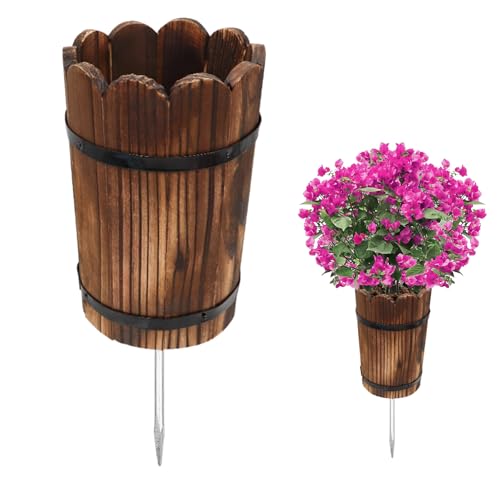 Large Cemetery Vase for Grave Decorations with Metal Spike, Retro Wooden Cemetery Flower Holder Decorations for Grave, Memorial Grave Markers, Graveside Decor Sign for Gravestone Outdoor Yard Lawn