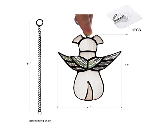 ZUAJITER Stained Glass Window Hanging Angel Dog Memorial Gifts for Loss of Dog Sympathy Gift Suncatcher, Passing Away Remembrance Memory Ornaments for Dog Lovers, Pet Bereavement Rainbow Wings