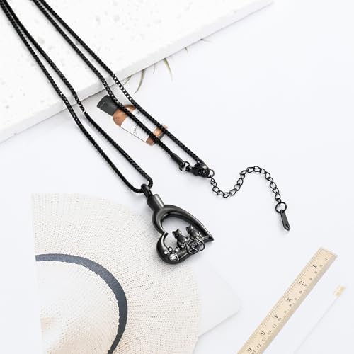 XSMZB Heart Paw Pet Cremation Jewelry for Ashes Cute Cat Memorial Urn Necklace for Women Men Pendant Ashes Holder Keepsake Jewelry - color: Black