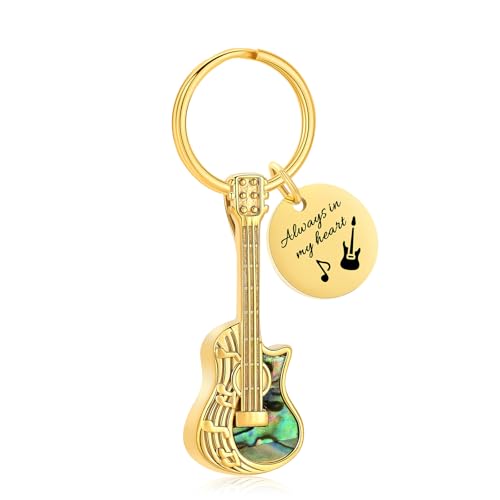 Imrsanl Guitar Urn Necklace Cremation Jewelry for Ashes | Ashes Holder Pendant, Funeral Keepsake, Memorial Gifts of Loss Loved Ones, For Women Men Guitarist - color: Keychain-Gold