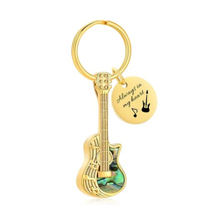 Imrsanl Guitar Urn Necklace Cremation Jewelry for Ashes | Ashes Holder Pendant, Funeral Keepsake, Memorial Gifts of Loss Loved Ones, For Women Men Guitarist - color: Keychain-Gold