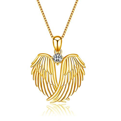 YFN Angel Wings Necklace 925 Sterling Silver Guardian Angel Wings Pendant Necklace Birthstone Necklace for Women Girls Christmas Jewelry Gifts - color: 18k yellow gold plated