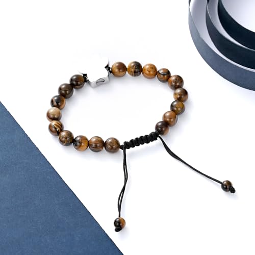 constantlife Cremation Bracelet for Ashes Stainless Steel Paw Print Urn Jewelry Braided Rope Adjustable Bangle Keepsake Pet Dog Cat Ash Holder Memorial Gift for Women Men - color: Tiger Stone-Silver