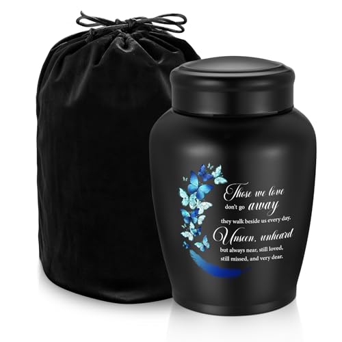 SOITIS Large Stainless Steel Urn for Human Ashes - 8.5 Inch Decorative Funeral Urn, Butterfly Cremation Keepsake for Men Women, Black Memorial Keepsake for Ashes - color: Black-butterfly