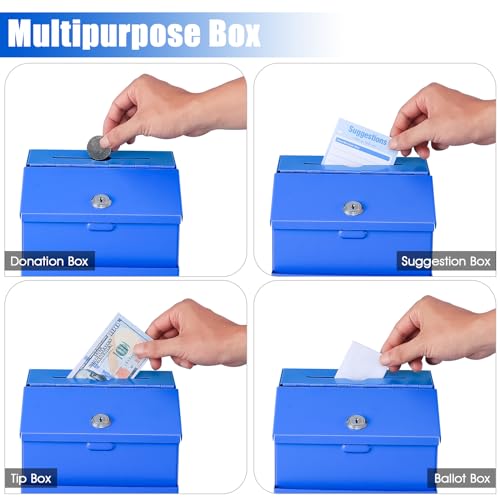 KYODOLED Suggestion Box with Slot and Lock, 50 Suggestion Cards, Blue - color: Blue, size: 8 x 5.7 x 7 Inch