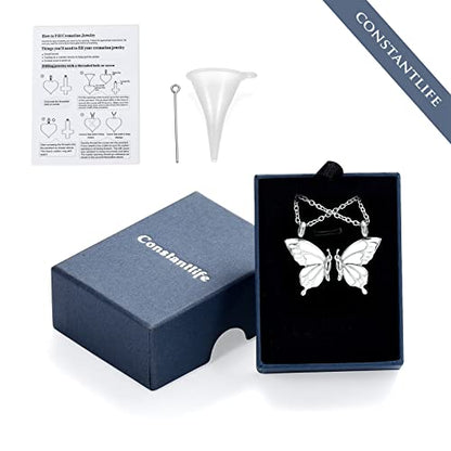 constantlife 2 Pack Butterfly Urn Necklaces for Ashes for Women Girls Stainless Steel Pendants Cremation Keepsake Jewelry Mother Daughter Sister Friendship Memorial Gifts - color: Silver