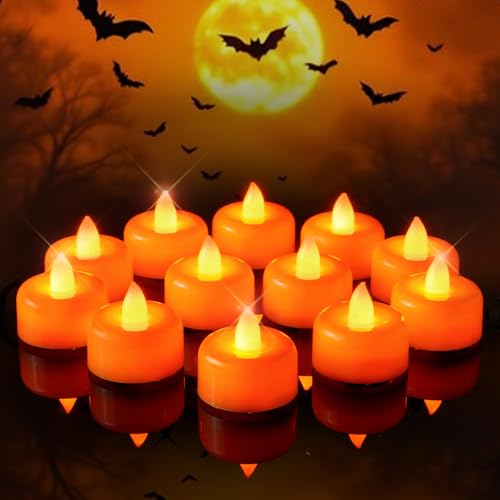 Amagic 24Pack Halloween Orange LED Tea Lights Candles Battery Operated - color: Orange, size: 24 Pack