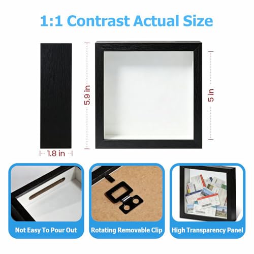 5x5 Shadow Box Frame, Suitable for Storing Various Bills and Souvenirs | Multi-functional，HD Glass Wooden Hollow Photo Frame, Shadow Box with Top Slot ，Dual-purpose for Hanging and Displaying - size: 5X5 1 Pack