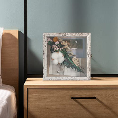 Small Shadow Box Frame 8x8 Display Case, White Wedding Bouquet Memory Box - color: Rustic White, size: 8"x8" (20x20 cm)