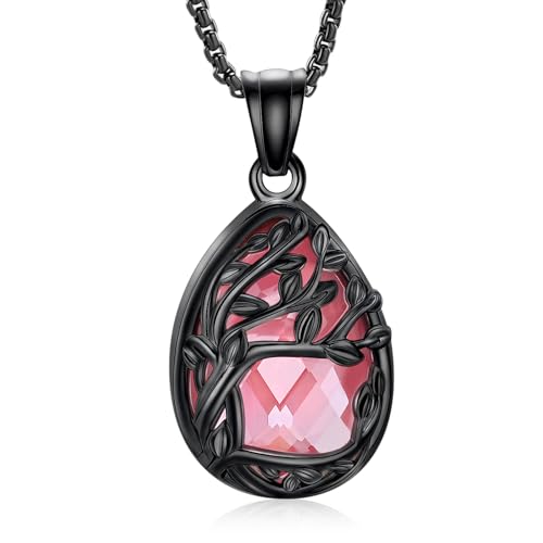 Cremation Jewelry Tree of Life Teardrop Urn Necklace for Ashes for Women Men Vial Pendant Ashes Keepsake Memorial Jewelry for Loved One - color: Black-Pink