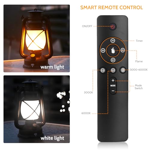 2 Pack Vintage Lantern Flickering Flame Rechargeable LED Retro Camping Lights 4 Modes Remote Control Battery Powered Outdoor Lamp Hanging Lanterns