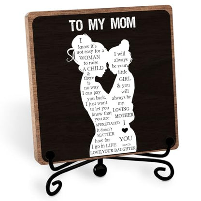 To My Mom Decor, Mother Appreciation Gift for Women, Heartwarming Sign | Mother Thanks Keepsake from Son Daughter, Thank You Mom Wooden Sign Tabletop, Mothers Day Birthday Gifts, Home Office Decor - style: To my mom