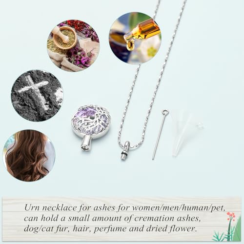Imrsanl Tree of Life Urn Necklace for Ashes Paw Print Circle of Life Cremation Jewelry Keepsake Pendant Memorial Pet Ashes Holder for Women Men - color: Silver-Purple