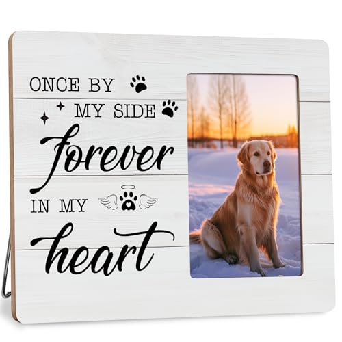 Pet Memorial Gifts for Dogs Sympathy, Loss of Dog Gift Picture Frame, Once by My Side Forever in My Heart Frames Fits 4x6 Photo - color: Red