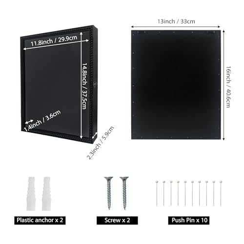 FramePro Large Shadow Box Black 13x16 Front Open with Hinge Beaded Designed Display Case with Linen Back, Graduation Cap and Gown Picture Keepsake Memory Box - color: Black, size: 13x16