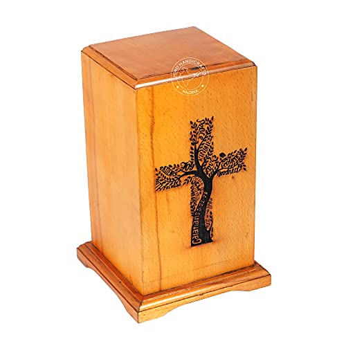 Rosewood Wooden Cremation Urns for Human Ashes Adult - Handcrafted Funeral Memorial Ash Storage Urn - Burial Columbarium (Tree of Life Cross, 250 Cubic Inches) - color: Tree of Life Cross