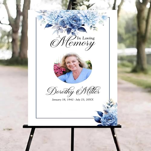 Blue Peonies Funeral Welcome Sign, Celebration of Life Welcome Sign, in Loving Memory Sign, Celebration of Life Funeral Sign, Celebration of Life Sign, Memorial Sign with Photo #Yn1 - color: Version #3