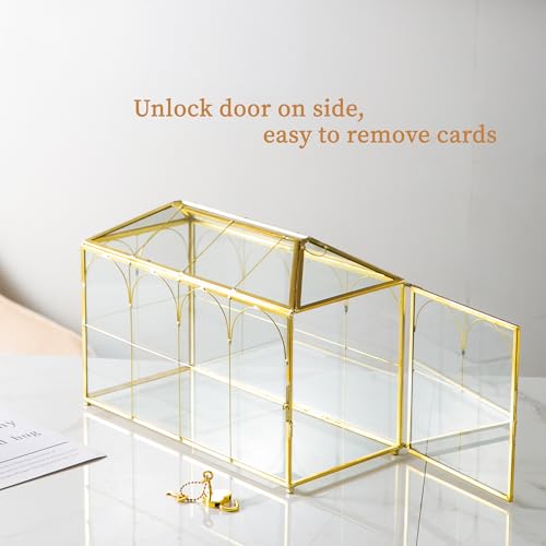 Glass Wedding Card Box with Slot, 12.5'' Large Clear Card Box Gold Brass Gift Card Storage Box with Lock Perfect for Wedding Receptions, Baby Shower, Birthday Party, Bridal Shower - color: B-Gold Card Box 12.6''