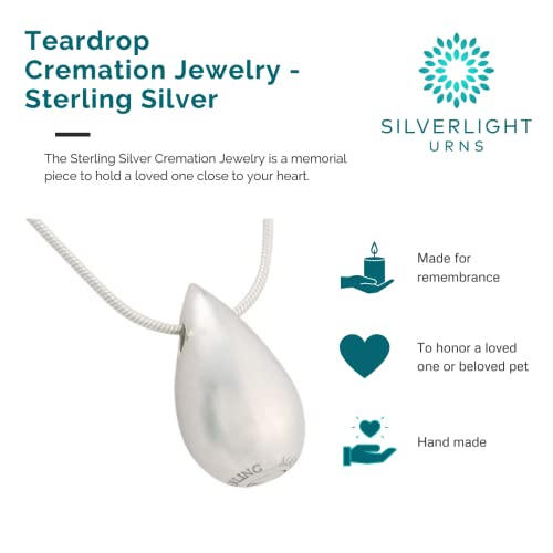 Teardrop Pendant and Necklace for Ashes, Sterling Silver, Cremation Jewelry for Ashes - color: Silver