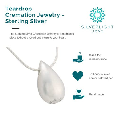 Teardrop Pendant and Necklace for Ashes, Sterling Silver, Cremation Jewelry for Ashes - color: Silver