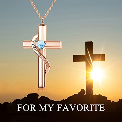 SOULMEET Personalize Solid 10k 14k 18k Real Gold Birthstone Cross Locket for Ashes, Simulated Gemstone Cross Urn Necklaces with Gold Chain Keepsake Cremation Jewelry - style: L-Rose Gold December
