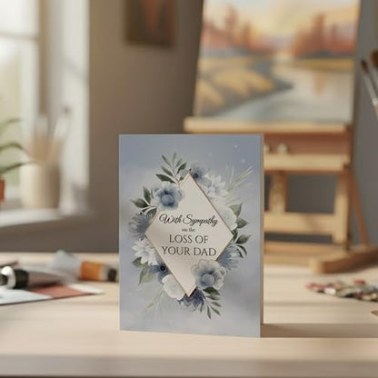 Sympathy Card for Loss of Dad Blue Floral Design with Printed Verse
