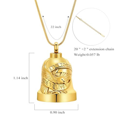 Eagle Love Cremation Keychain Bell Urn Necklaces for Ashes Keepsake Ash Pendant Memorial Urn Keychain Jewelry - color: A-gold