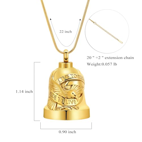 Eagle Love Cremation Keychain Bell Urn Necklaces for Ashes Keepsake Ash Pendant Memorial Urn Keychain Jewelry - color: A-gold