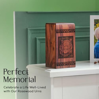 Tiger Cremation Urns 10 Inch, Decorative Wooden Urn for Human Adult Ashes