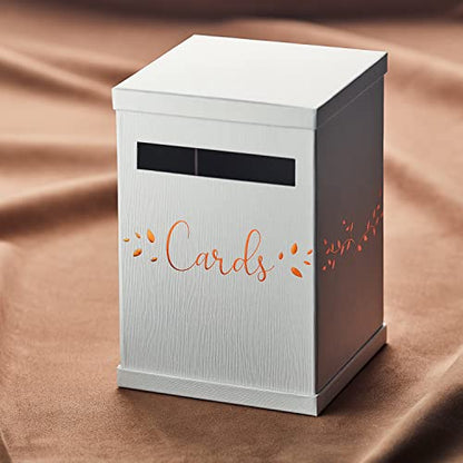 White & Rose Gold Card Box, Large 12” x 8” Gift Card Holder Wedding Mailbox | Sweet 16, Birthday Party, Graduation, Baby & Bridal Shower, Quinceanera, Money Basket, Funeral, Retirement, Pink Envelope Box