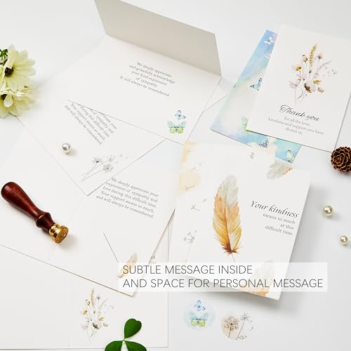 Crisky 50 PK Funeral Thank You Cards with Envelopes, Thank You for Your Sympathy Cards Watercolor Flowers Butterflies Bereavement Sympathy Thank You Cards for Funeral Family Friends