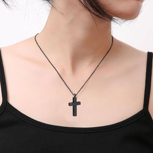 Cross Urn Necklaces for Ashes Stainless Steel Religious Cross Ashes Necklace Pendant for Men Women Cremation Jewelry for Ashes of Loved Ones - color: Black