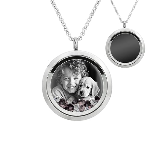 Laser Engraved Personalized Photo & Text Message Floating Locket Crystals Necklace Pendant Handmade Love Note Anniversary Wedding Birthday Gift - style: Purple - Photo Engraving