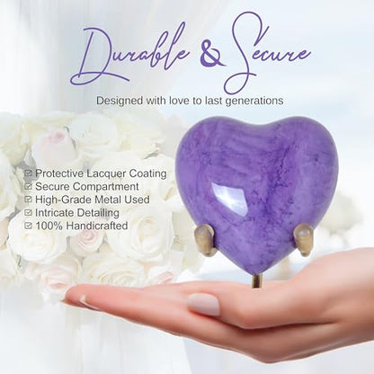 Heart Urn with Stand & Box Keepsake Urn for Human Ashes Mini Cremation Urn for Men & Women (Purple Marble) - color: Purple Marble