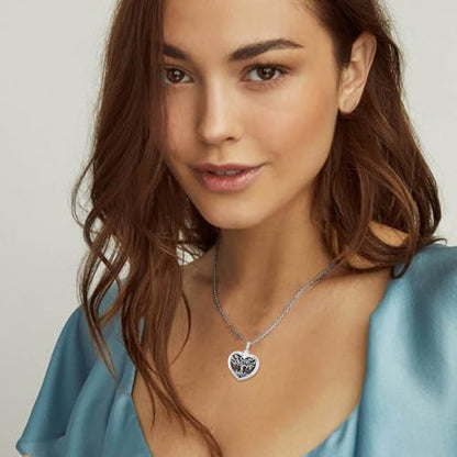 TOUPOP Tree of Life Urn Necklaces for Ashes 925 Sterling Silver Heart Cremation Jewelry Memorial Keepsake Jewelry with Funnel Filler for Women Men - color: A-Heart Tree of Life-Wood