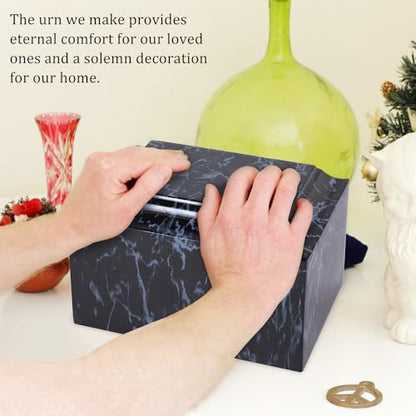 Rsobl Black Marble Cremation Urn Vault for Human Ashes, Adult Sized for Ground Burial, Home Memorial and Funeral Use - size: Black