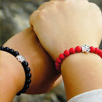 POYAMUSE Lovely Pet Paw Turquoise Beaded Strand Bracelet for Women Men Pet Memorial Jewelry, Cute Dog Cat Paw, Colorful Turquoise Beads - color: green bright