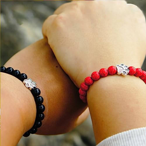 POYAMUSE Lovely Pet Paw Turquoise Beaded Strand Bracelet for Women Men Pet Memorial Jewelry, Cute Dog Cat Paw, Colorful Turquoise Beads - color: green