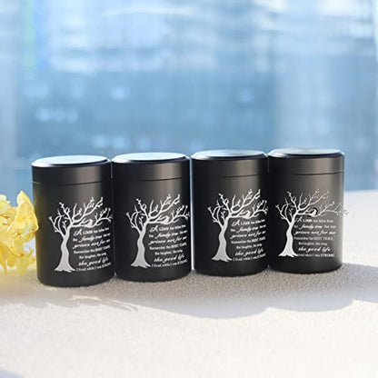 2.7 inch Small Urns for Ashes - Set of 4, Aluminium Mini Urns, Cremation Urns for Human Ashes, Ashes Holder, Small Keepsake urns-A Limb has Fallen from the Family Tree, Black - size: Tree-Black