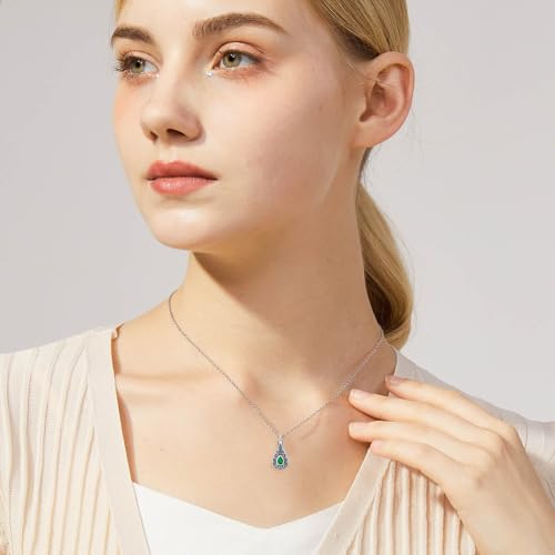 Teardrop Urn Necklace for Ashes Filigree Birthstone Keepsake Pendant Cremation Jewelry for Ashes Memorial Jewelry Gifts for Loss of a Loved One for Women - style: May-Emerald